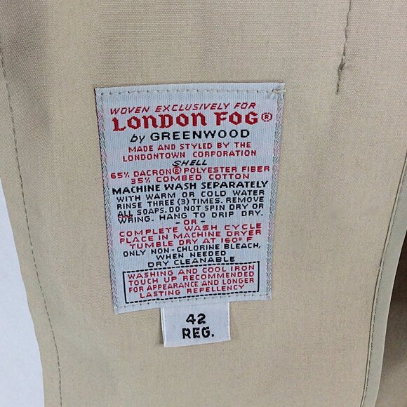 VTG London Fog Maincoats Trench Coat Mens 42R Beige Faux Fur Removable Lining - Picture 9 of 9
